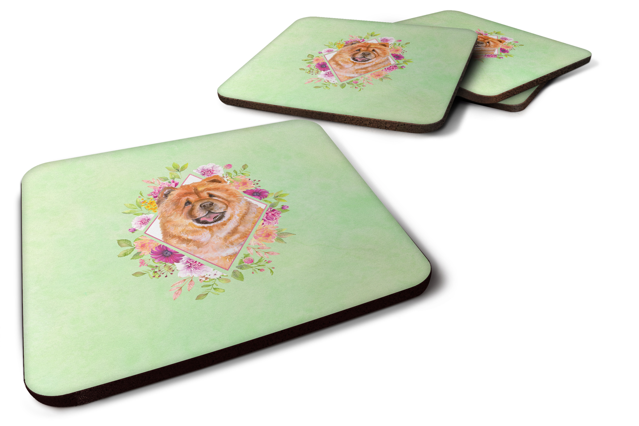 Flowers Design with Dog Foam Coaster Set of 4 - S000213B001695P003332V000