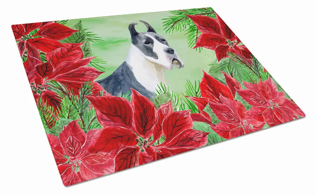 Poinsettas Dog Print Glass Cutting Board Large - S000213B001695P111825V005