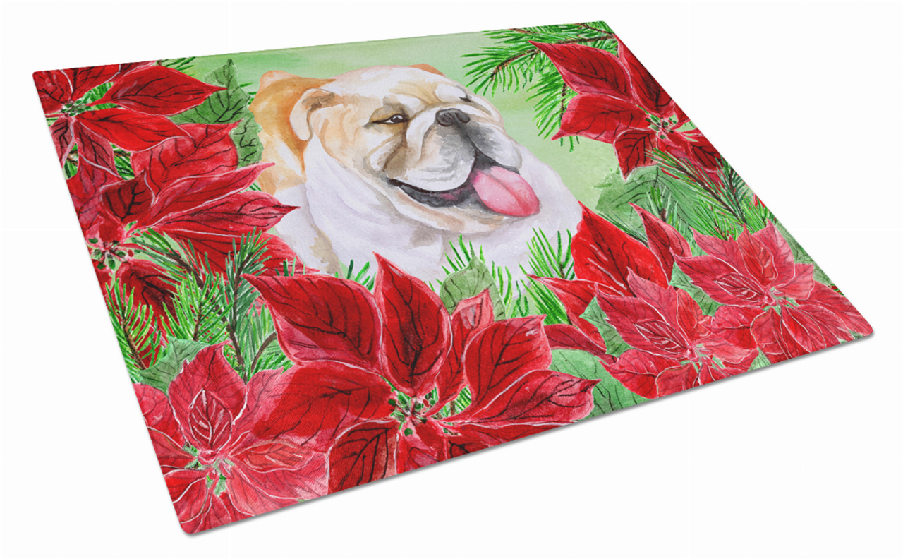 Poinsettas Dog Print Glass Cutting Board Large - S000213B001695P111825V002