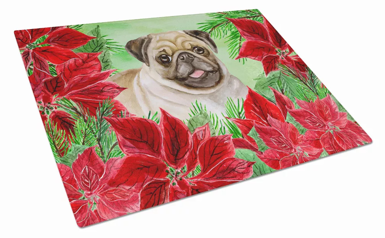 Poinsettas Dog Print Glass Cutting Board Large - S000213B001695P111825V043