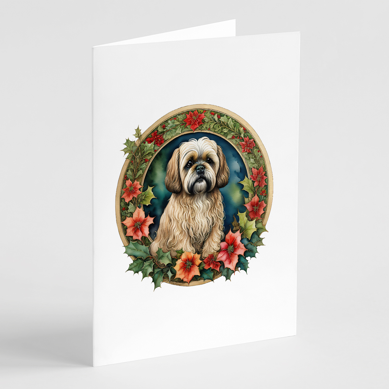 Lhasa Apso Christmas Flowers Greeting Cards Pack of 8