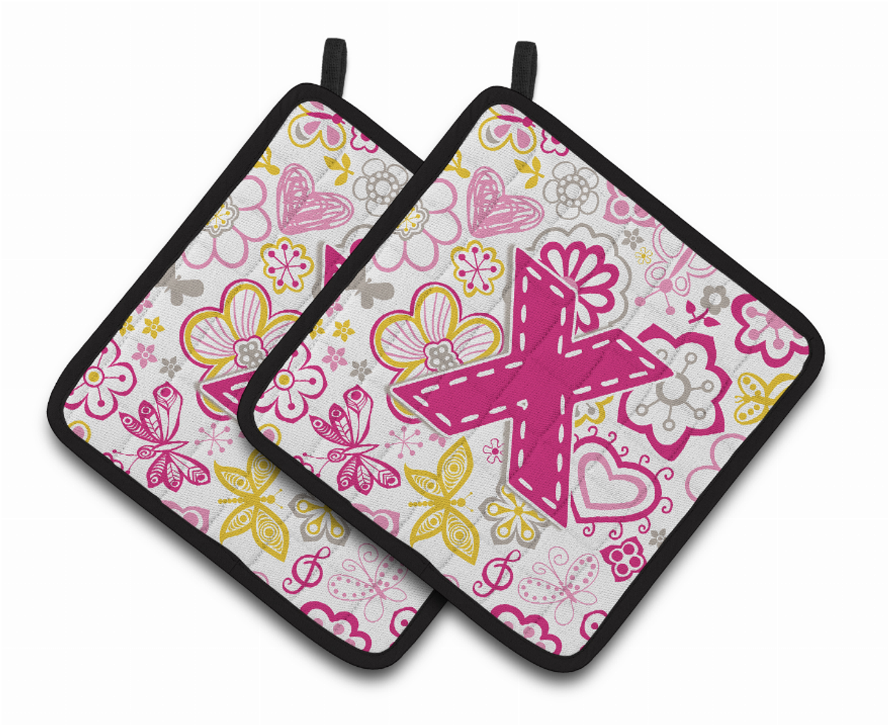 Monogram Floral Pair of Pot Holders - CJ2005-XPTHD