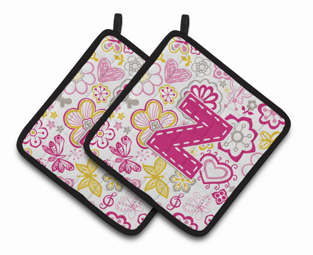 Monogram Floral Pair of Pot Holders - CJ2005-ZPTHD