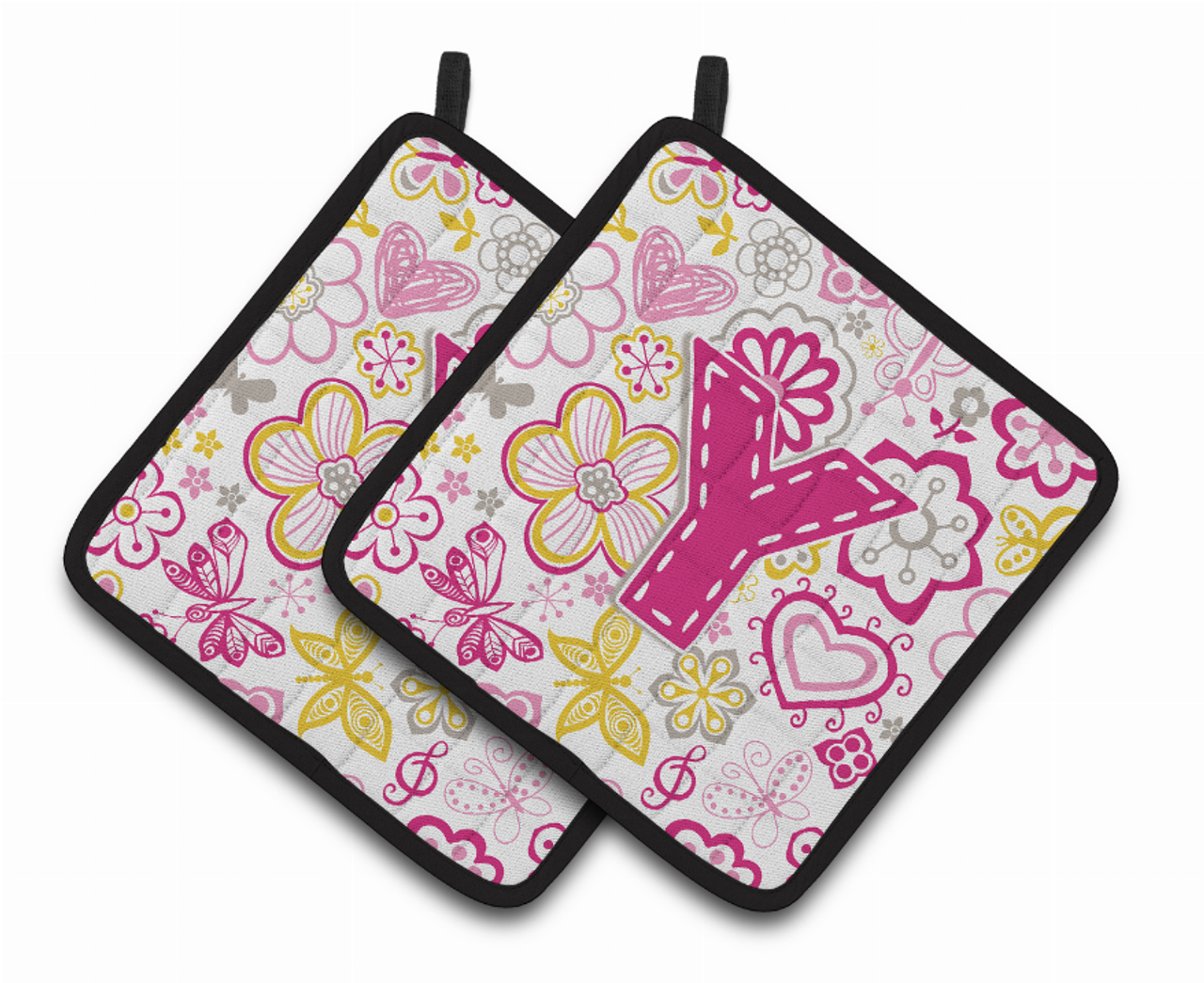 Monogram Floral Pair of Pot Holders - CJ2005-YPTHD