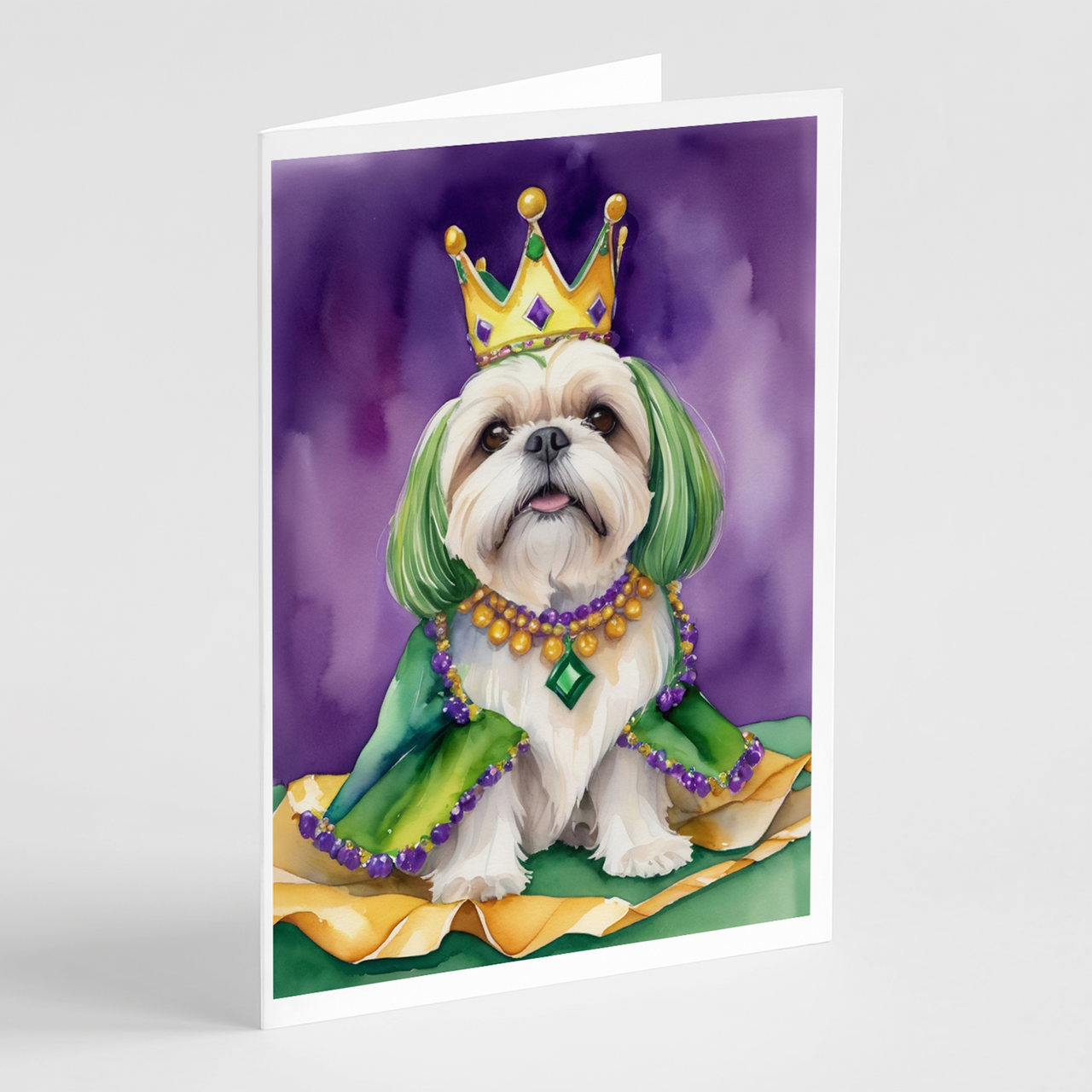 Lhasa Apso King of Mardi Gras Greeting Cards Pack of 8