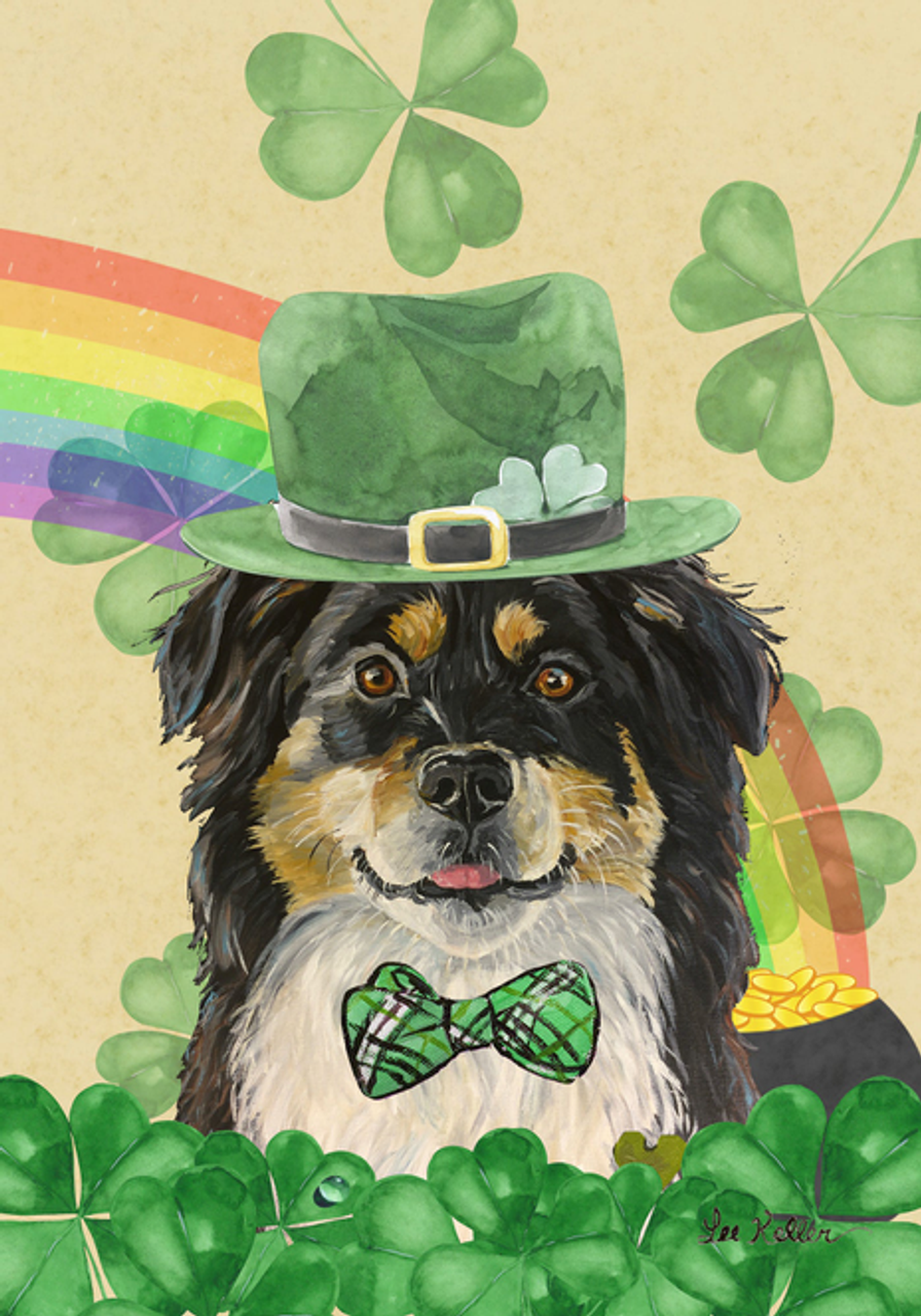 Border Collie - Hippie Hound Studios Saint Patricks Day  House and Garden Flags