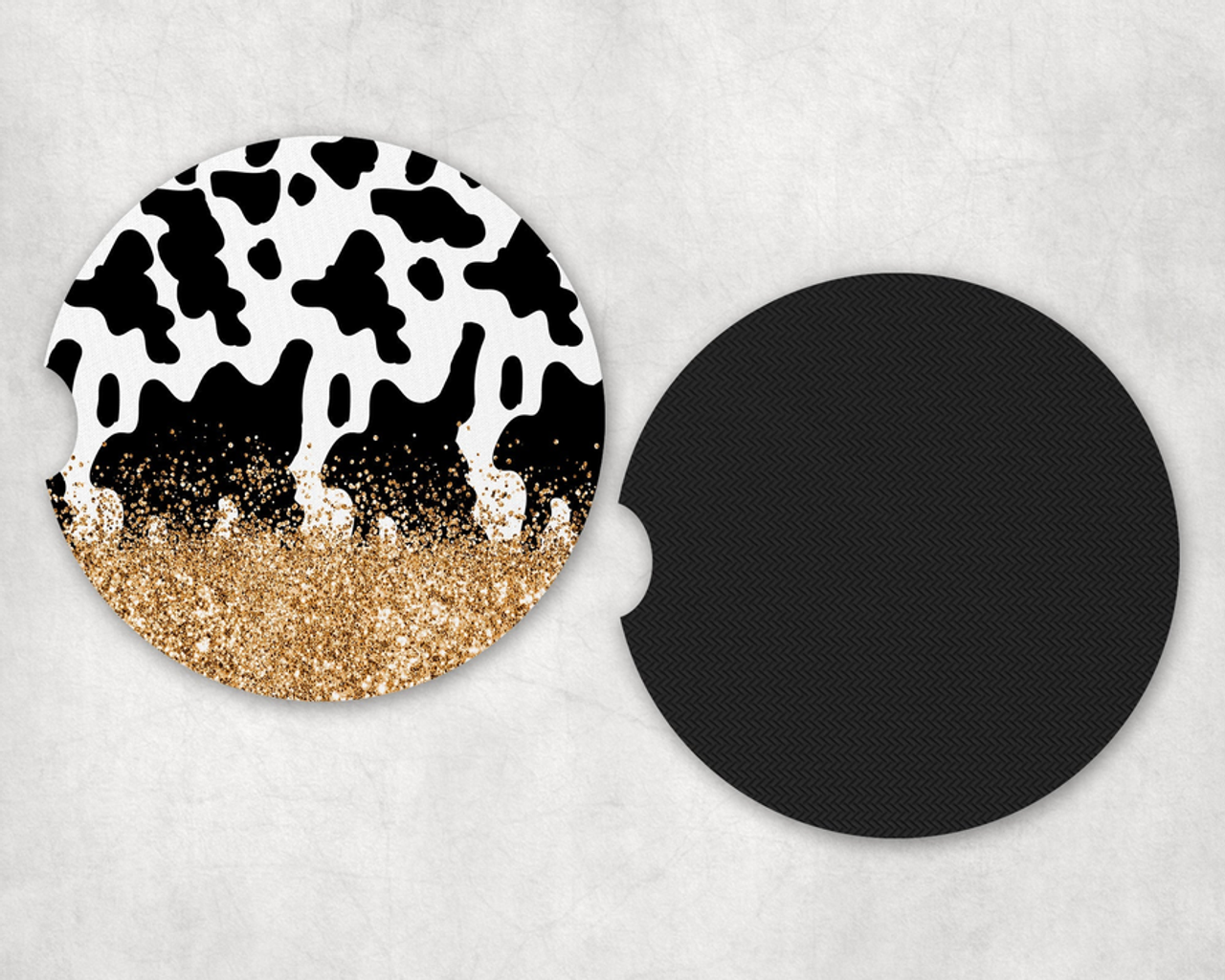 Cow Print faux glitter |Car Coaster Set