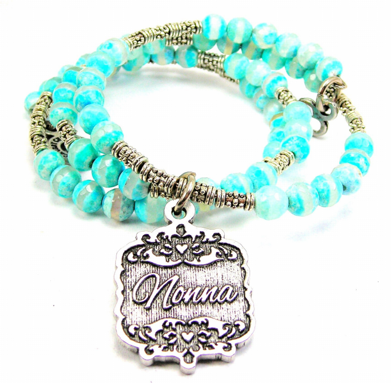 Nonna Victorian Scroll Microcrystalline Quartz Wrap Agate Stone Bracelet