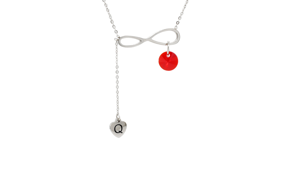 Infinity Heart Drop Initial Necklace With Austrian Crystal By Pink Box - PinkBox3-10785