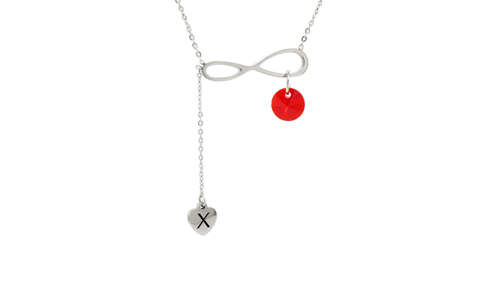 Infinity Heart Drop Initial Necklace With Austrian Crystal By Pink Box - PinkBox3-10792