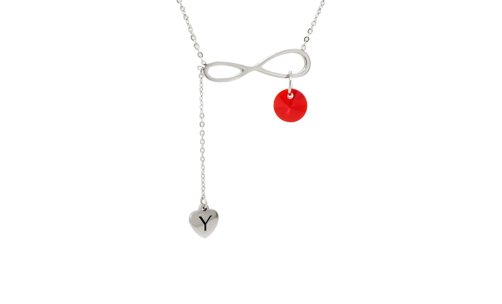 Infinity Heart Drop Initial Necklace With Austrian Crystal By Pink Box - PinkBox3-10793