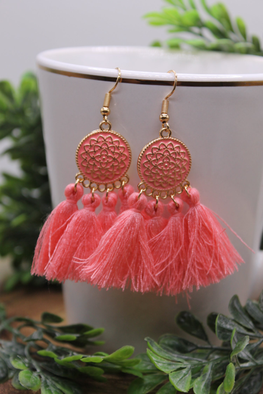 Spring Pink Tassel || Dangle Earrings || Hypoallergenic