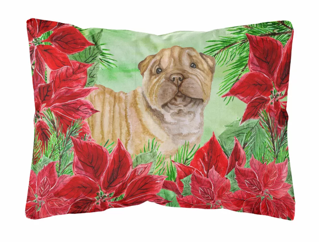 Poinsettas Dog Art Canvas Fabric Decorative Pillow - S000213B001695P112076V000