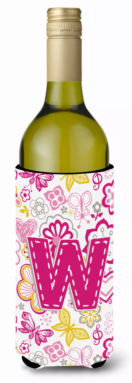 Monogram Letter Flowers and Butterflies Wine Bottle Hugger - CJ2005-WLITERK