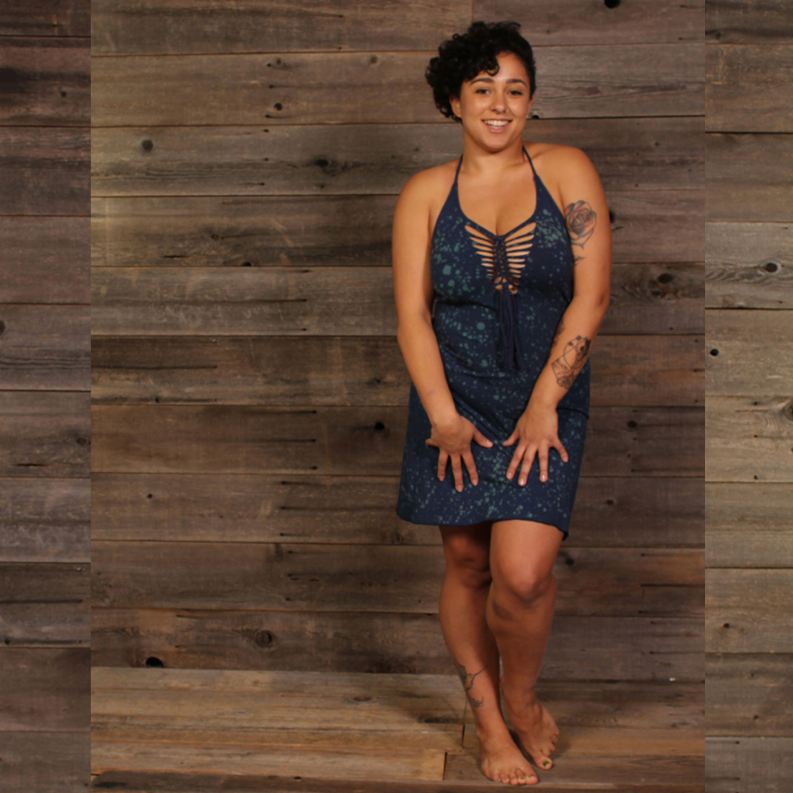 OCEAN SPRAY DRESS Cotton Lycra Batik Halter Mini Dress with Braiding - S001496B001981P000507V004