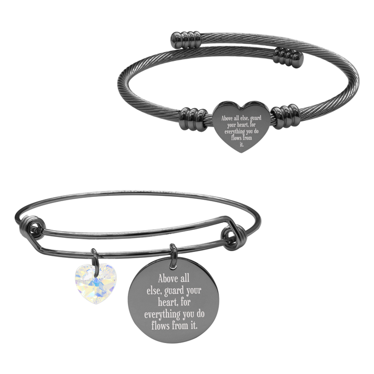 Black Wire Bangle With Heart Austrian Crystal And Heart Cable Set By Pink Box Part 1 - 23.SET-SWABNGL.OHC-ACTUALLYICAN-BLK
