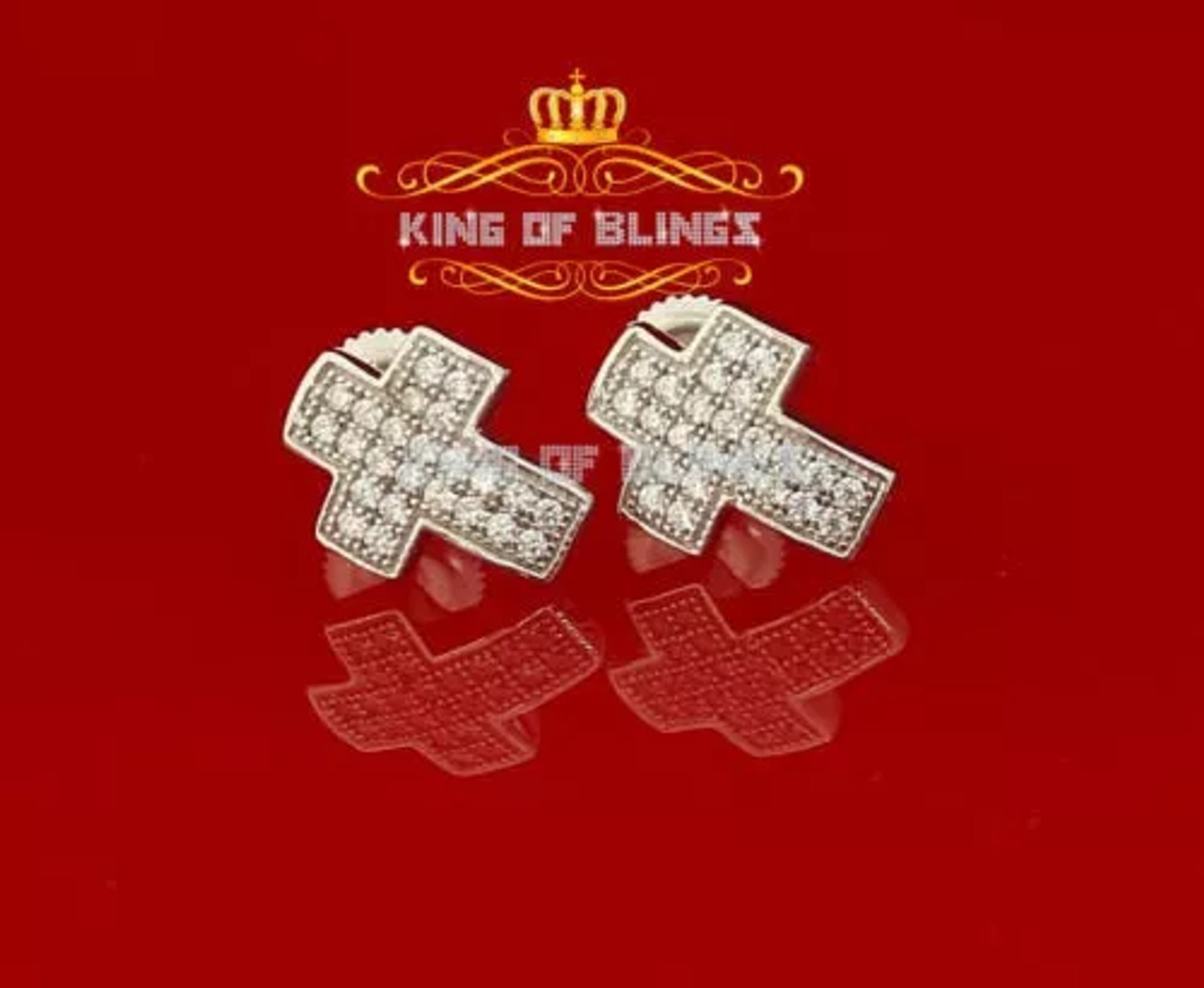 10K White Gold Finish With CZ Lab Created Cross Men's Stud Earrings
