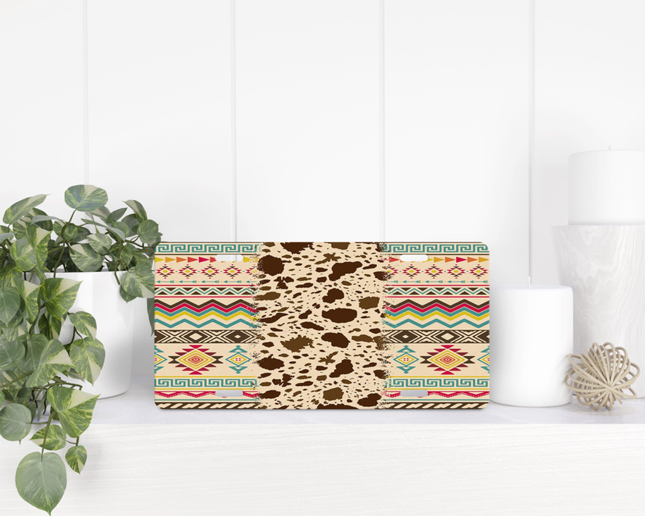Cow Print Aztec License Plate