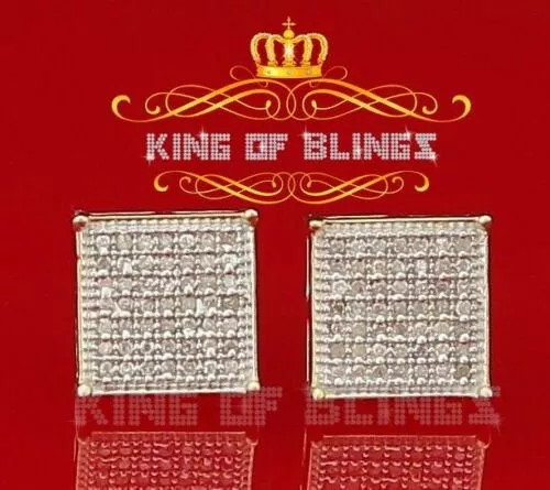 10K Yellow Gold Finish Real Diamond 0.25CT Silver Men's /Ladies Studd Earrings