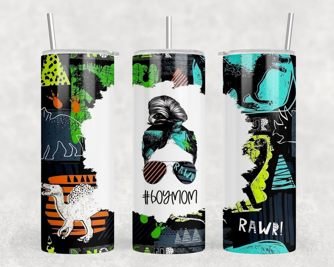 Boy Mom Dinosaurs|Skinny Tumbler|Optional Bluetooth Speaker| Speaker Color Varies