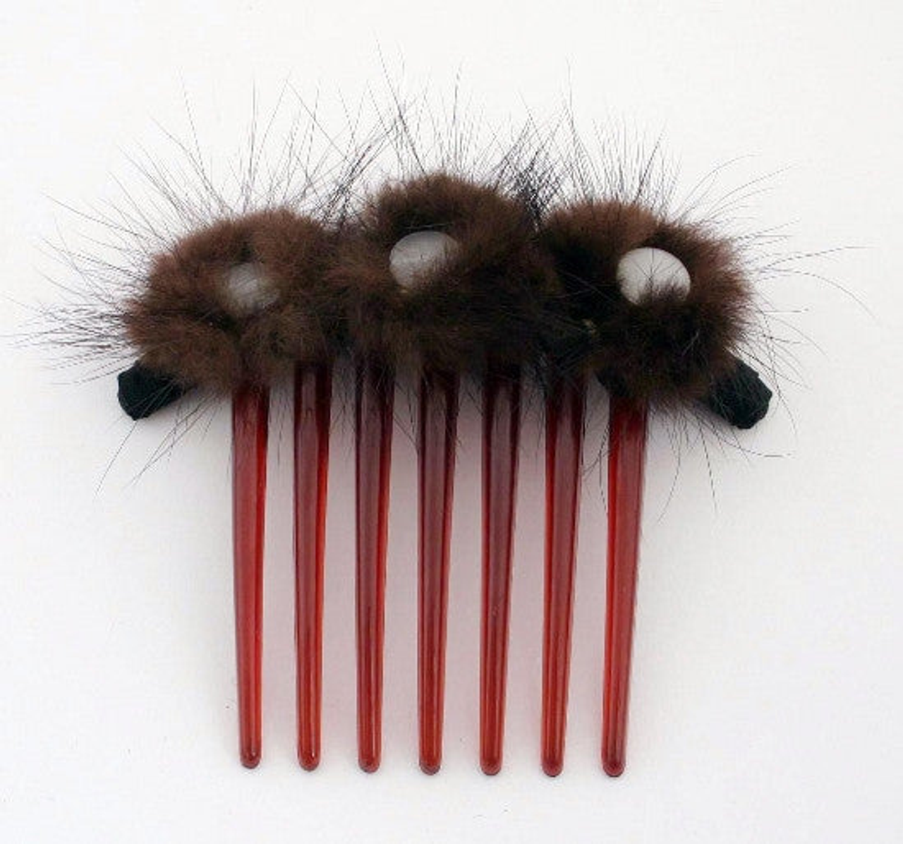 French Twist Hair Comb with Fur & 3 Large Stones - 1305-01