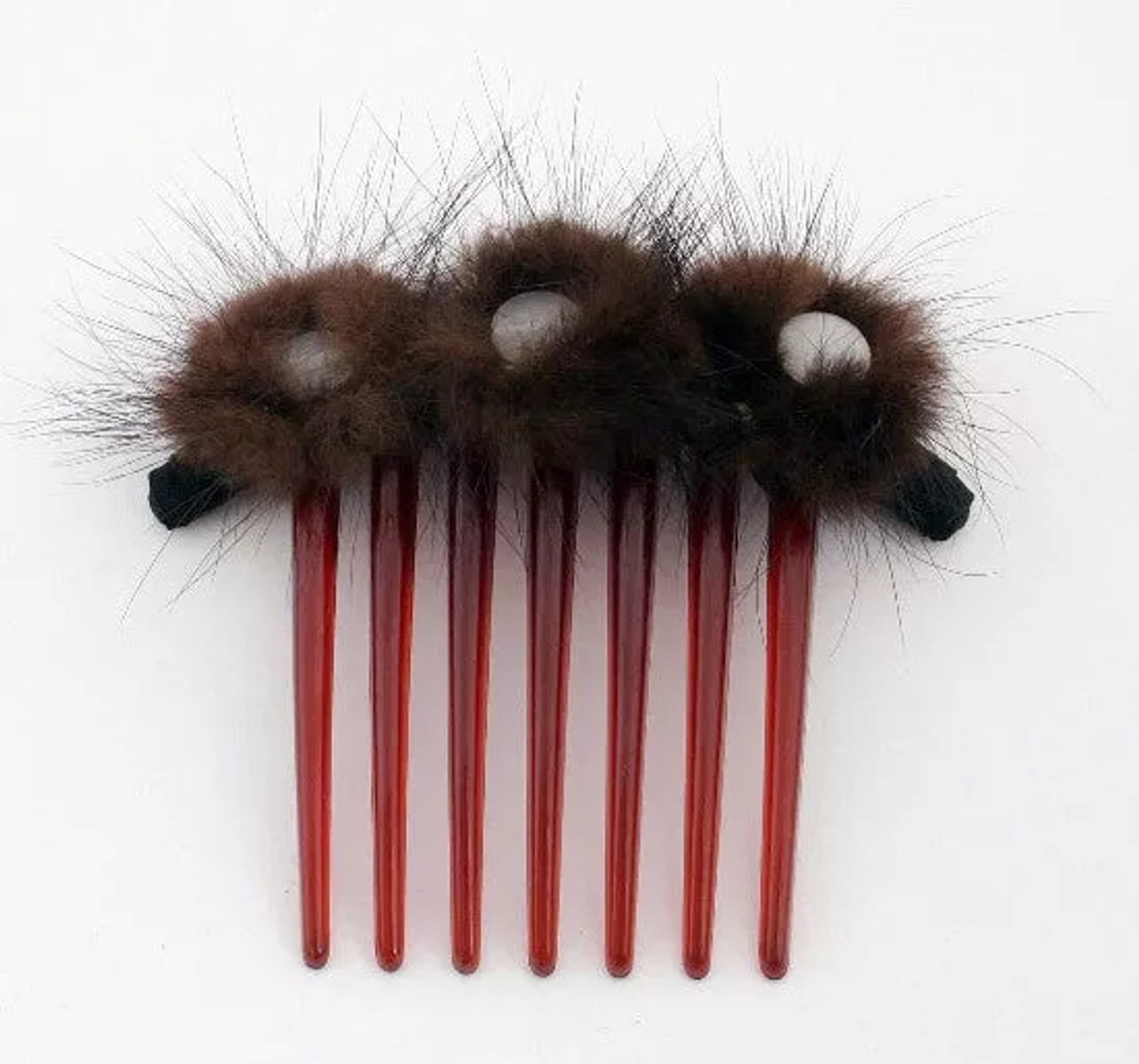 French Twist Hair Comb with Fur & 3 Large Stones - 1305-08