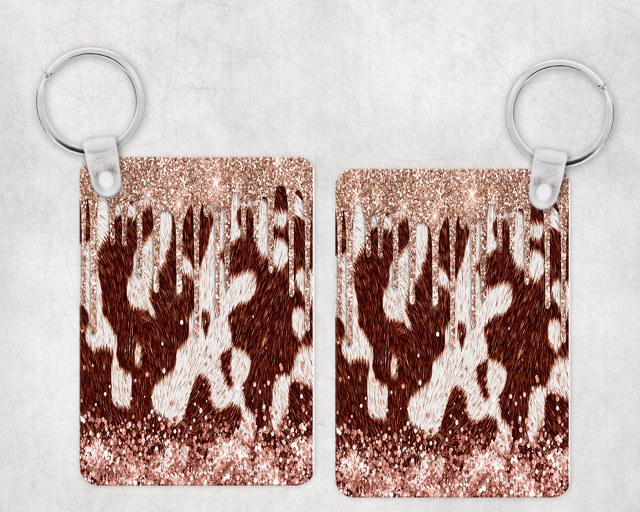 faux cowhide faux glitter Drip Keychain