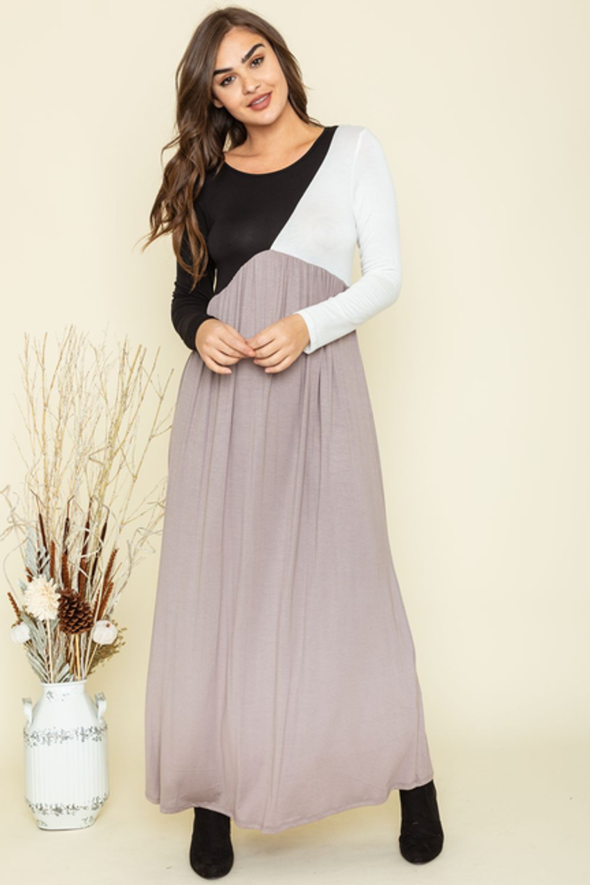 Color Block Long Sleeve Maxi Dress