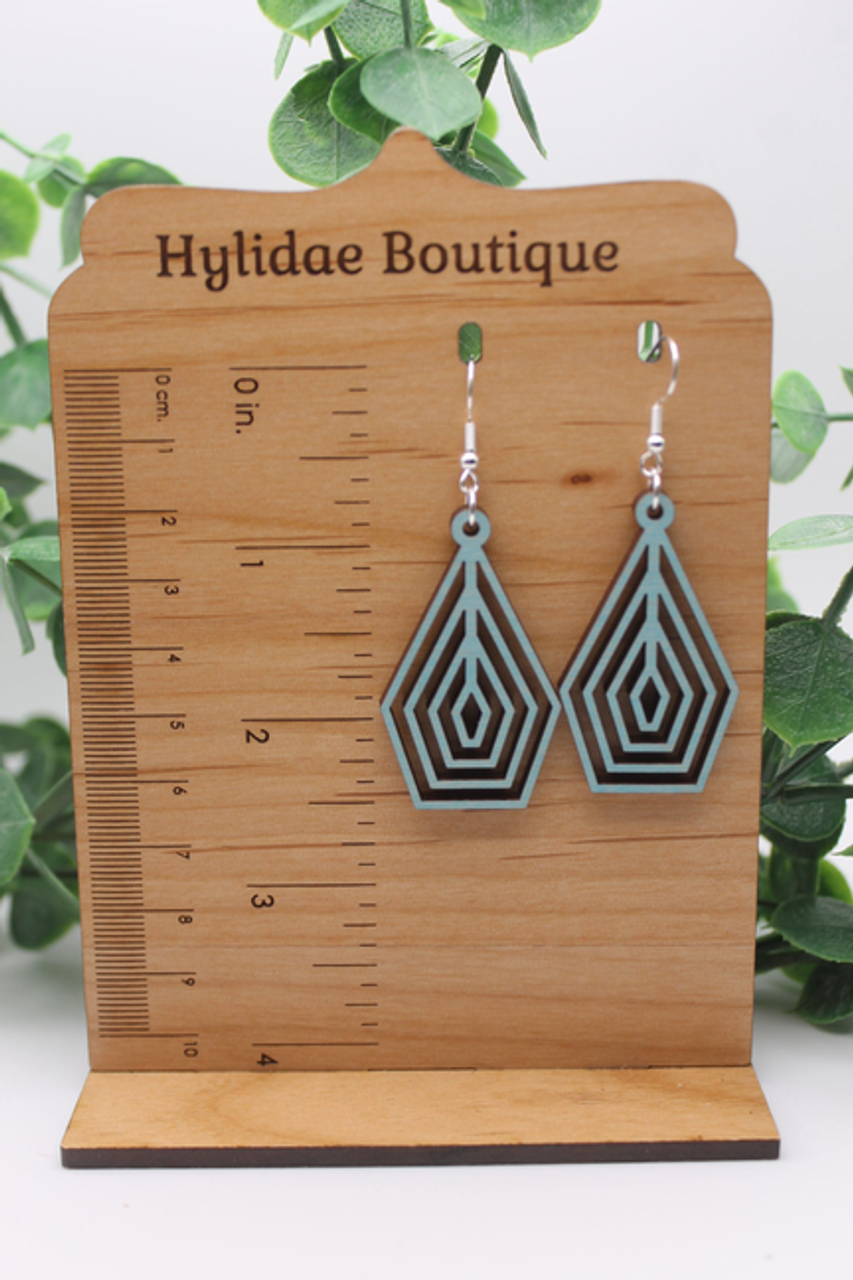 Blue Geo Pattern || Wood Dangle Earrings || Hypoallergenic