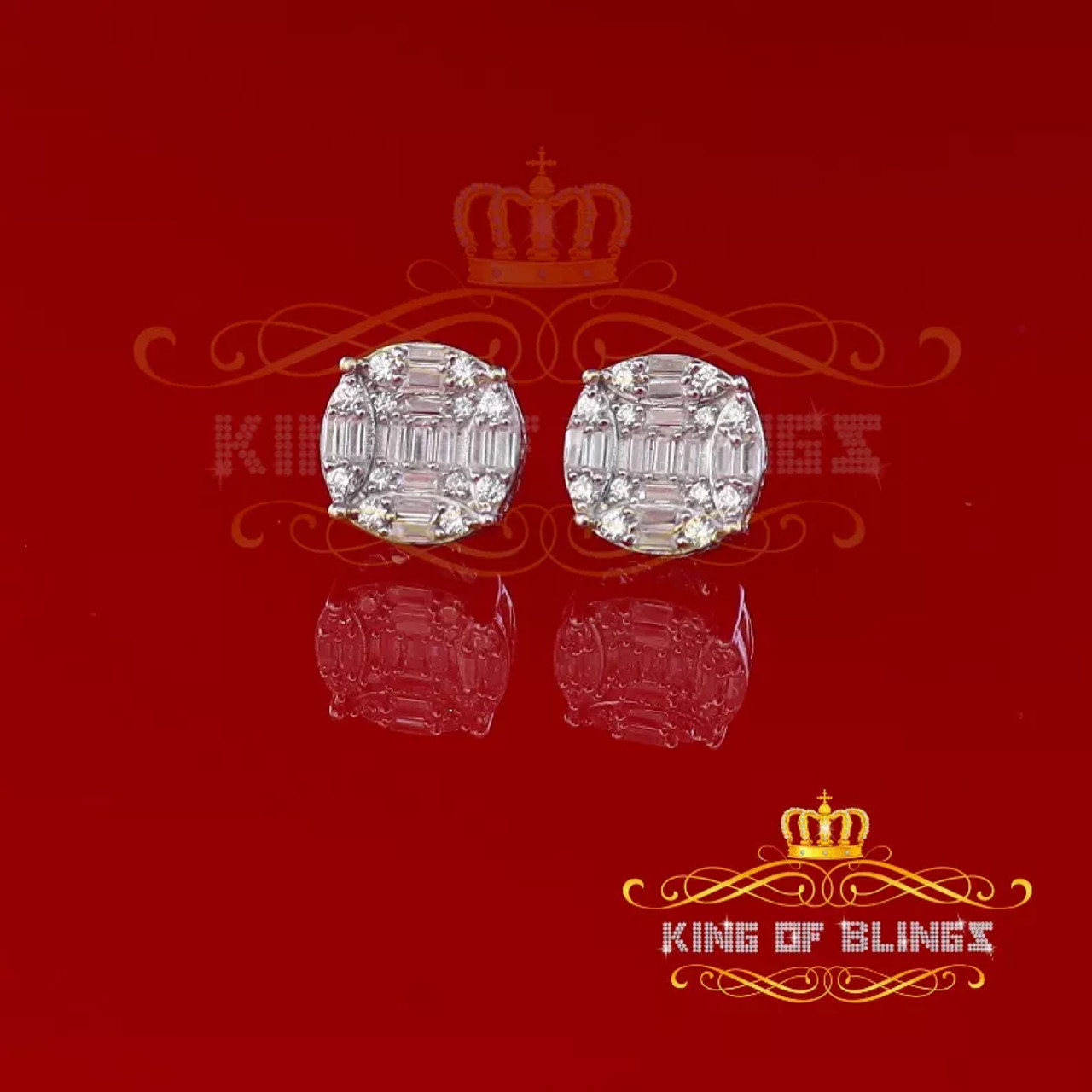 Men's Hip Hop Iced baguette Cluster white Sterling Silver Screw Back heart Stud Earrings