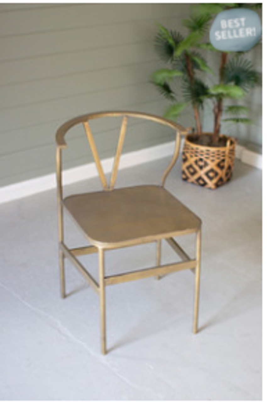 Antique Brass Finish Metal Wishbone Chair