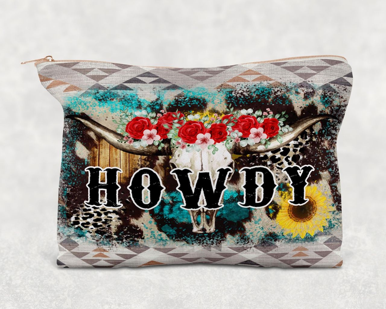 Howdy Bull Skull  Printed Canvas Zipper Bag