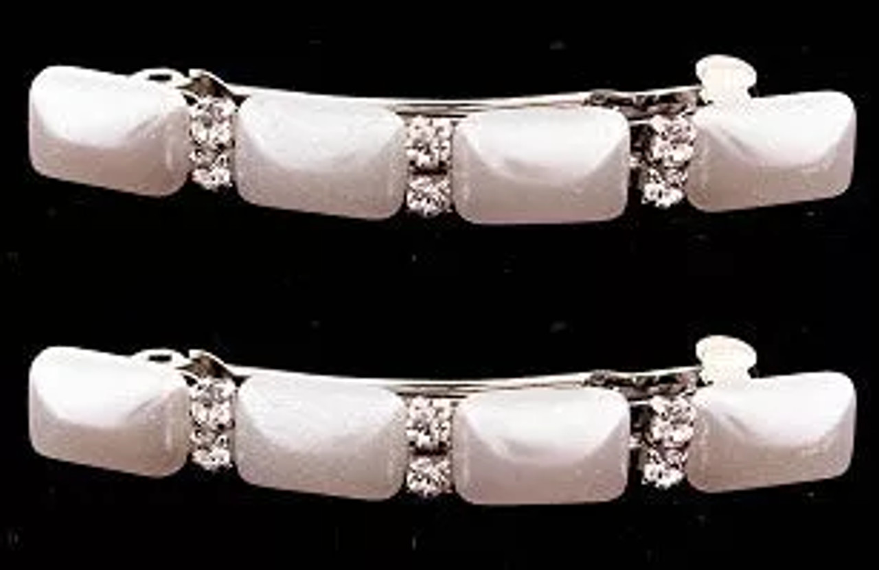 Pearl Stone & Swarovski Crystal Automatic Barrette (Pair) - 4322-2--1 Pearl Stone & Swarovski Crystal Automatic Barrette (Pair) - 4322-2--1