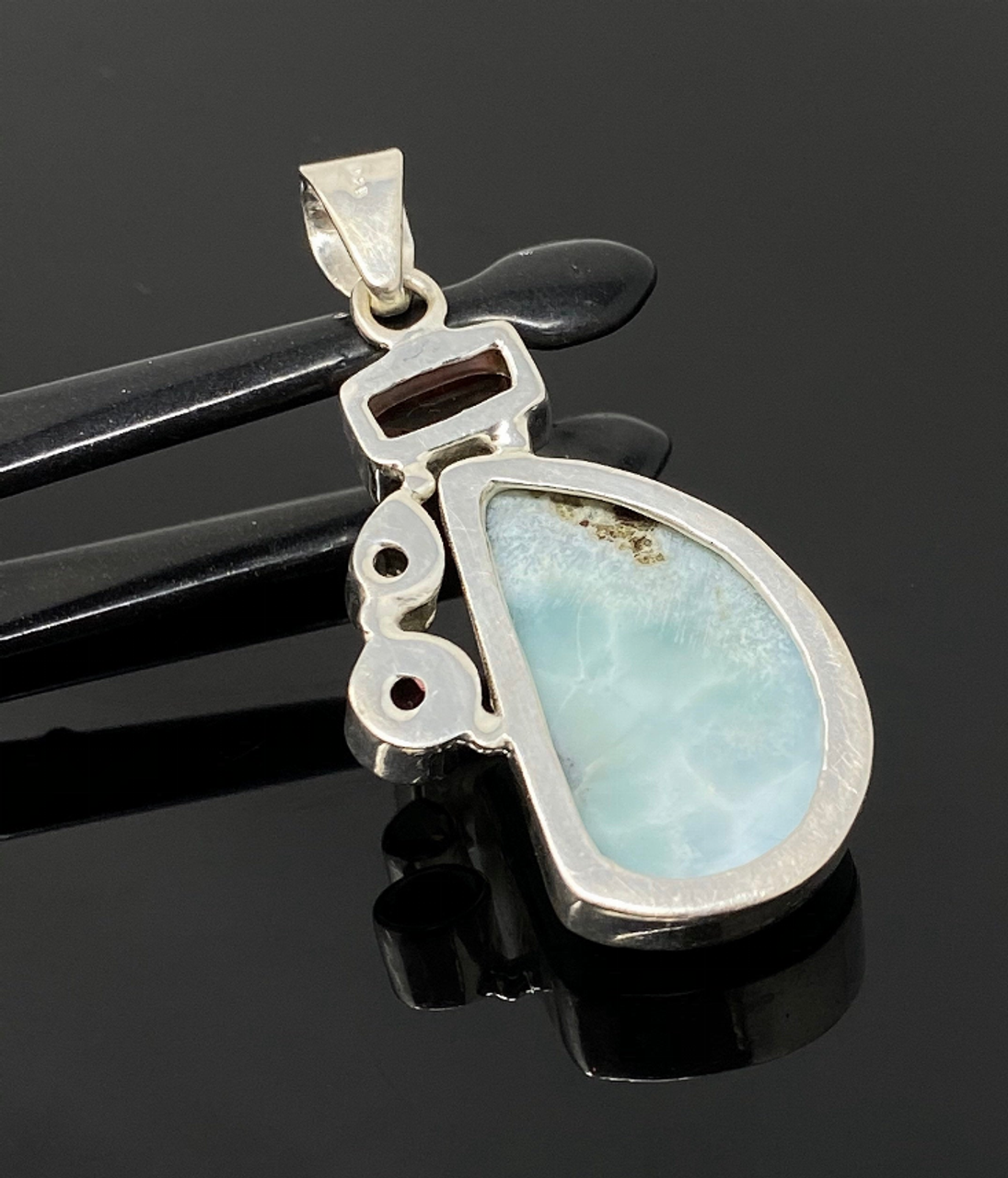 Natural Larimar with Garnet and Citrine Gemstone Pendant, Sterling Silver Jewelry, Larimar Pendant, Citrine Pendant, Bohemian Jewelry