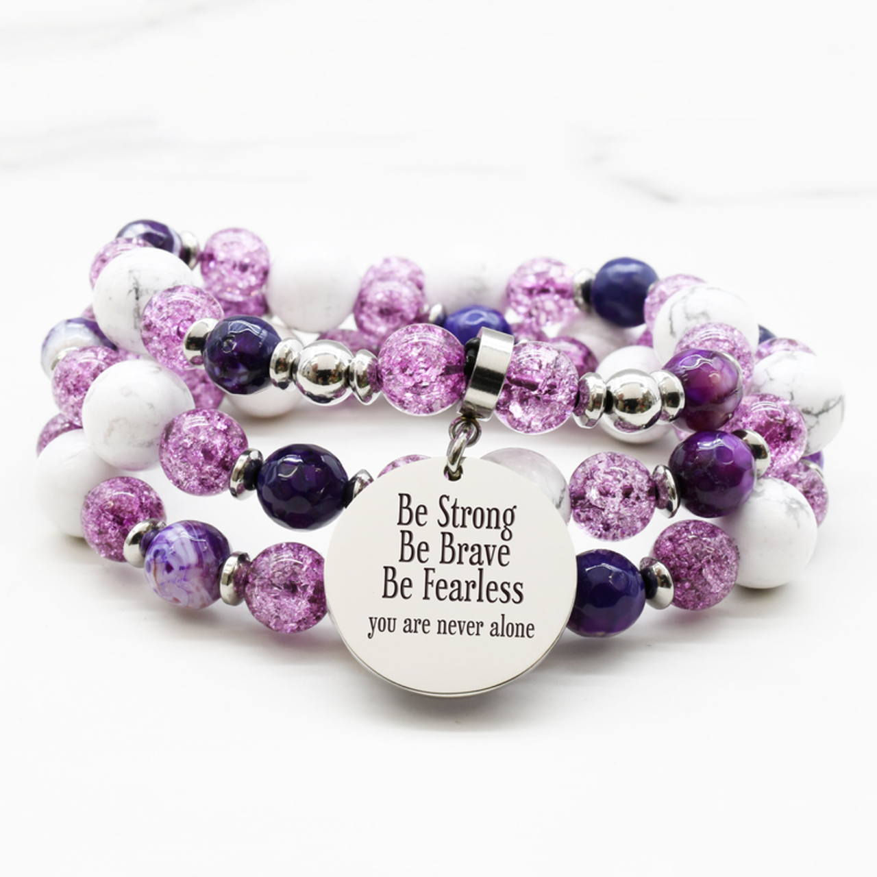 Natural Gemstone Inspirational Bracelet Necklace High Polished - Purple Tone - POBESTRONGBEBRAVESLV