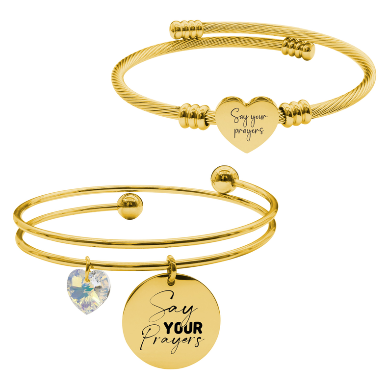14k Gold Plated Inspirational Double Layer And Heart Cable Set By Pink Box Part 2 - 23.S.SWA-DBL.OHC-SVG.SAYYOURPRAYERS-GLD