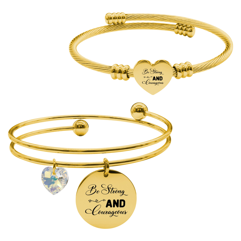14k Gold Plated Inspirational Double Layer And Heart Cable Set By Pink Box Part 2 - 23.S.SWA-DBL.OHC-SVG.BESTRONGANDCOURAGEOUS-GLD