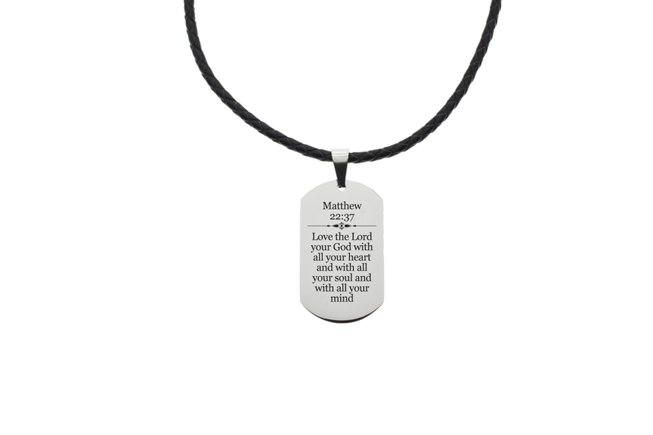 Genuine Braided Leather Scripture Necklace By Pink Box - Silver