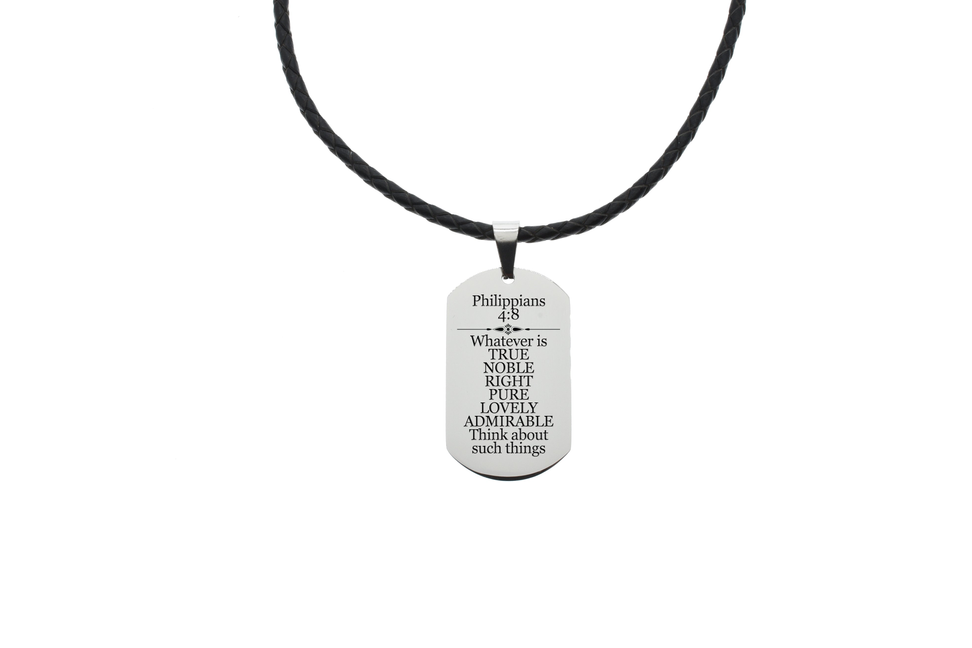 Genuine Braided Leather Scripture Necklace By Pink Box - Silver - PinkBox-6-001305