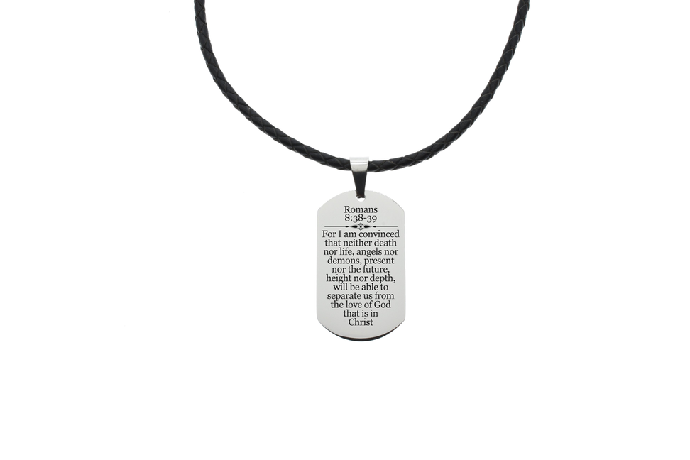 Genuine Braided Leather Scripture Necklace By Pink Box - Silver - PinkBox-6-001314