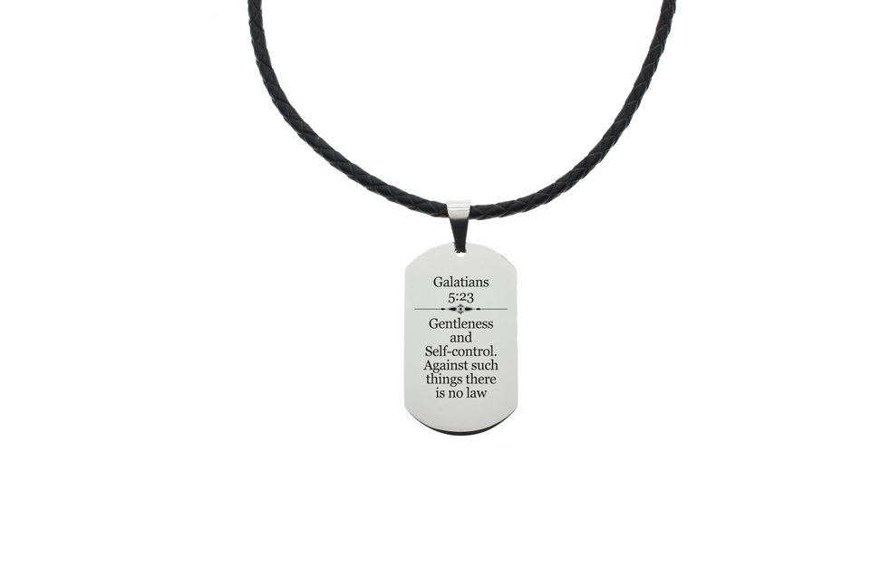 Genuine Braided Leather Scripture Necklace By Pink Box - Silver - PinkBox-6-001272