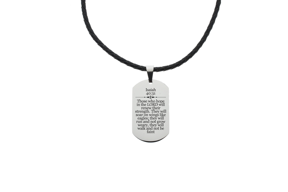 Genuine Braided Leather Scripture Necklace By Pink Box - Silver - PinkBox-6-001279