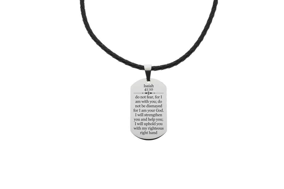 Genuine Braided Leather Scripture Necklace By Pink Box - Silver - PinkBox-6-001280