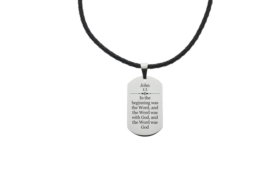 Genuine Braided Leather Scripture Necklace By Pink Box - Silver - PinkBox-6-001284