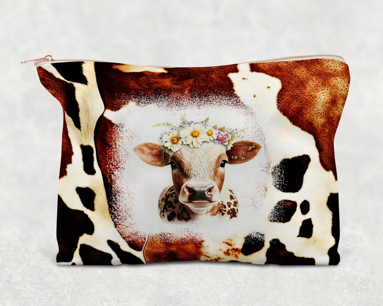 Cow Printed Canvas Zipper Bag