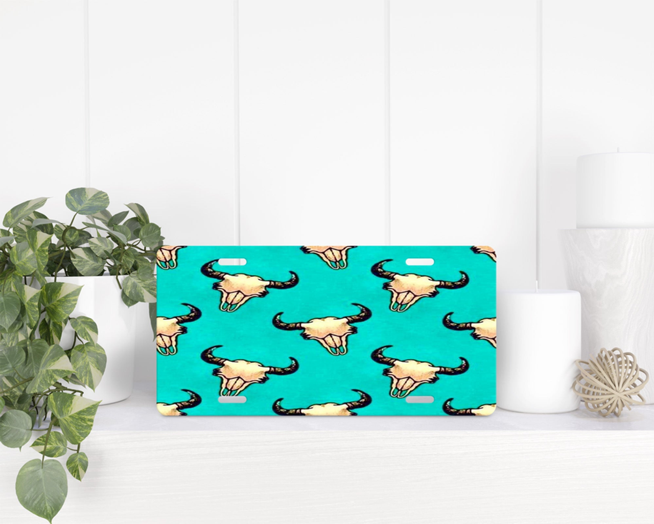 Turquoise Bull Skulls|License Plate