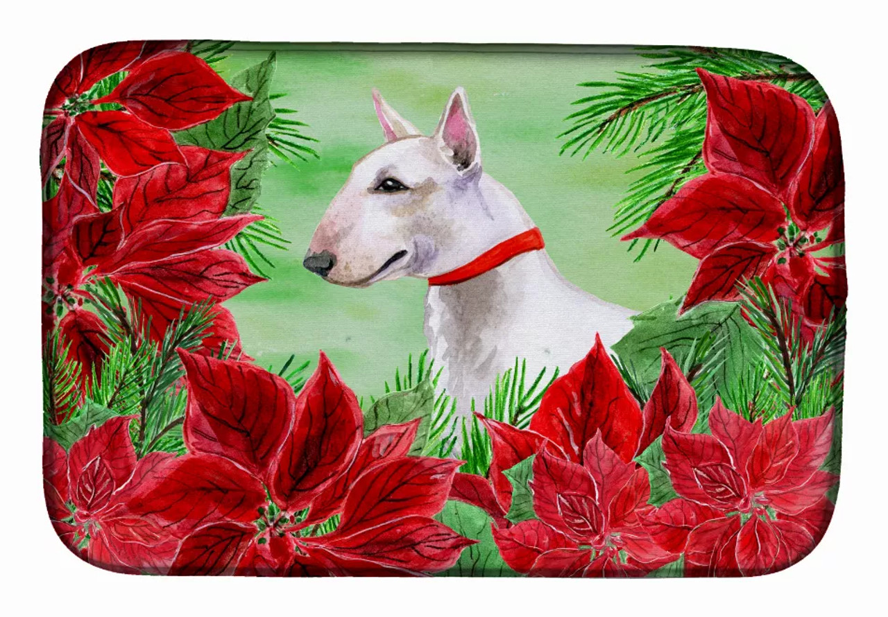 Poinsettias Dog on Dish Drying Mat - S000213B001695P115613V012