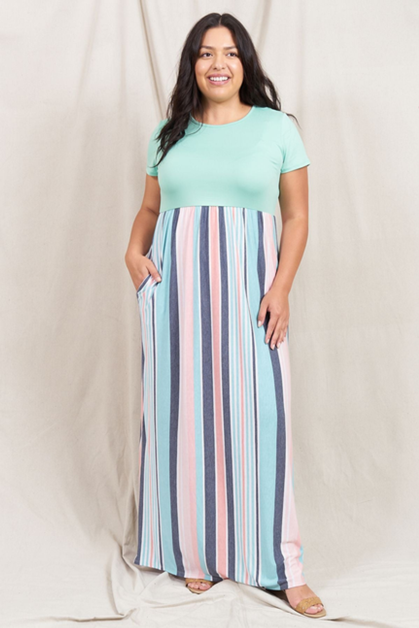 Short Sleeve Multi Stripe Maxi Dress - 2ELOGES2220