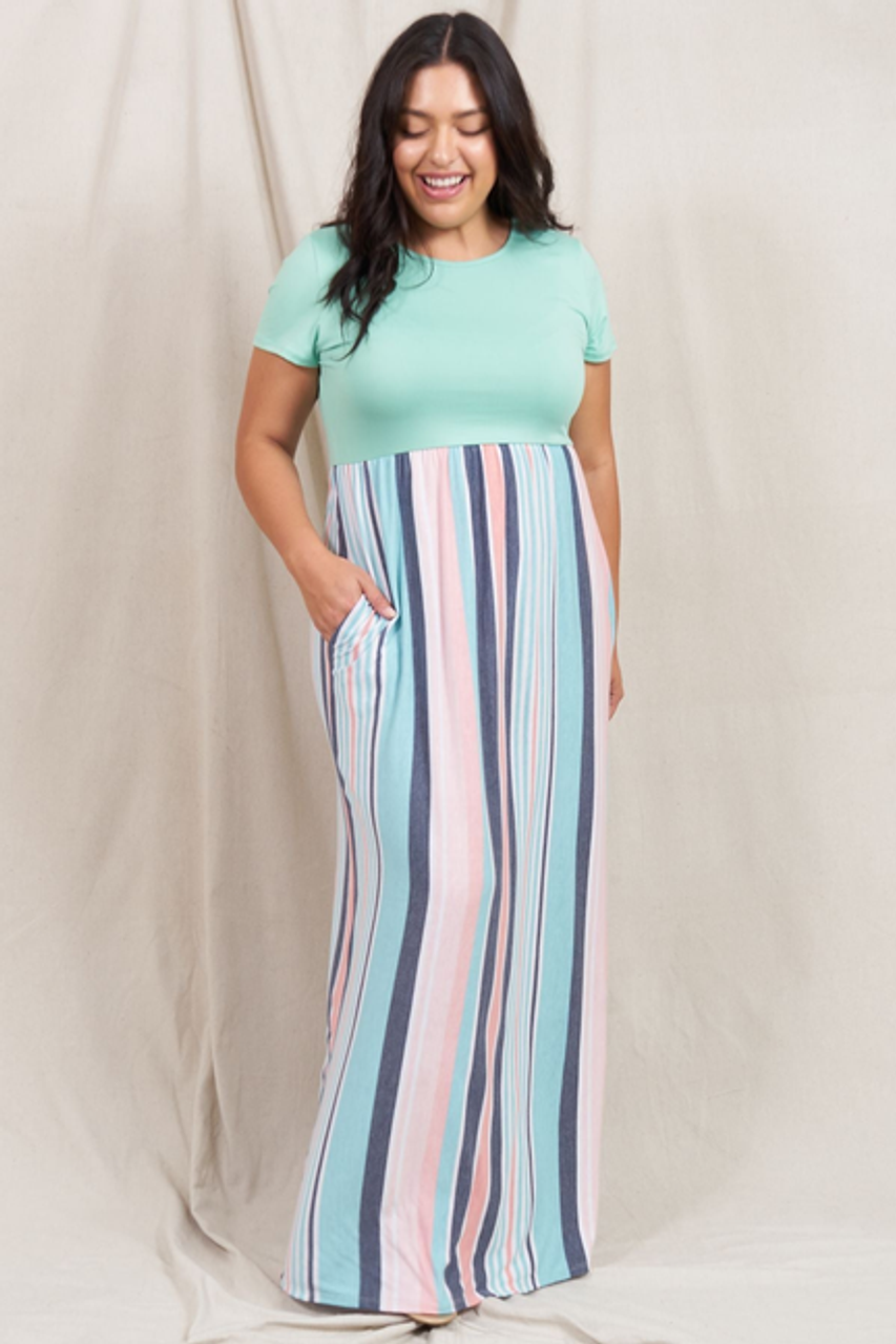 Short Sleeve Multi Stripe Maxi Dress - 2ELOGES2221