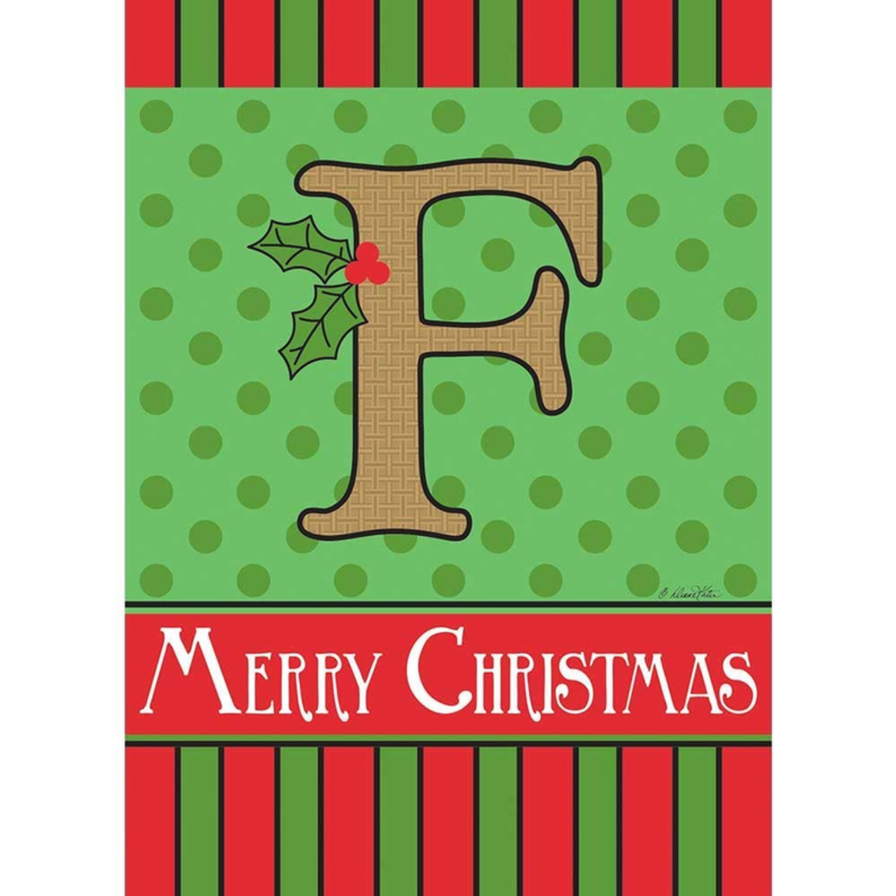 Merry Christmas Monogram Burlap Garden Flag - 1652